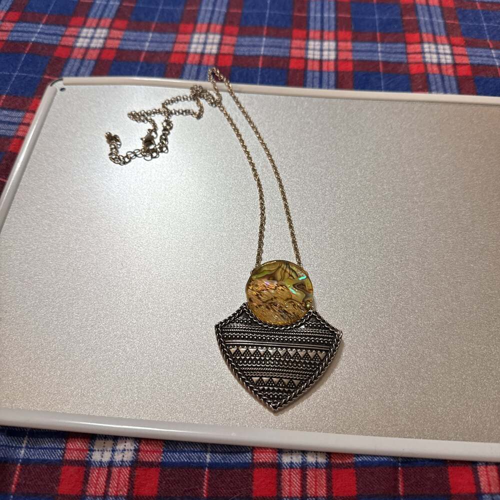 Vintage Boho Bronze Tone Shield Teardrop Pendant Necklace